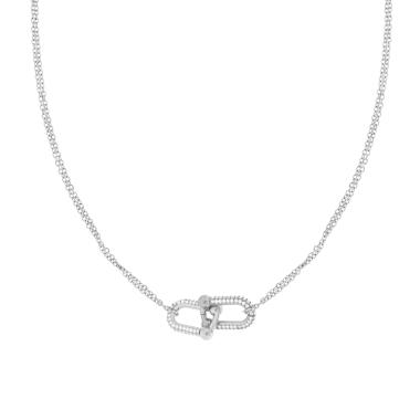 Collana due fili Catena Forzatina Diamantata con Catena Industriale e Crystal Bianchi in ACCIAIO