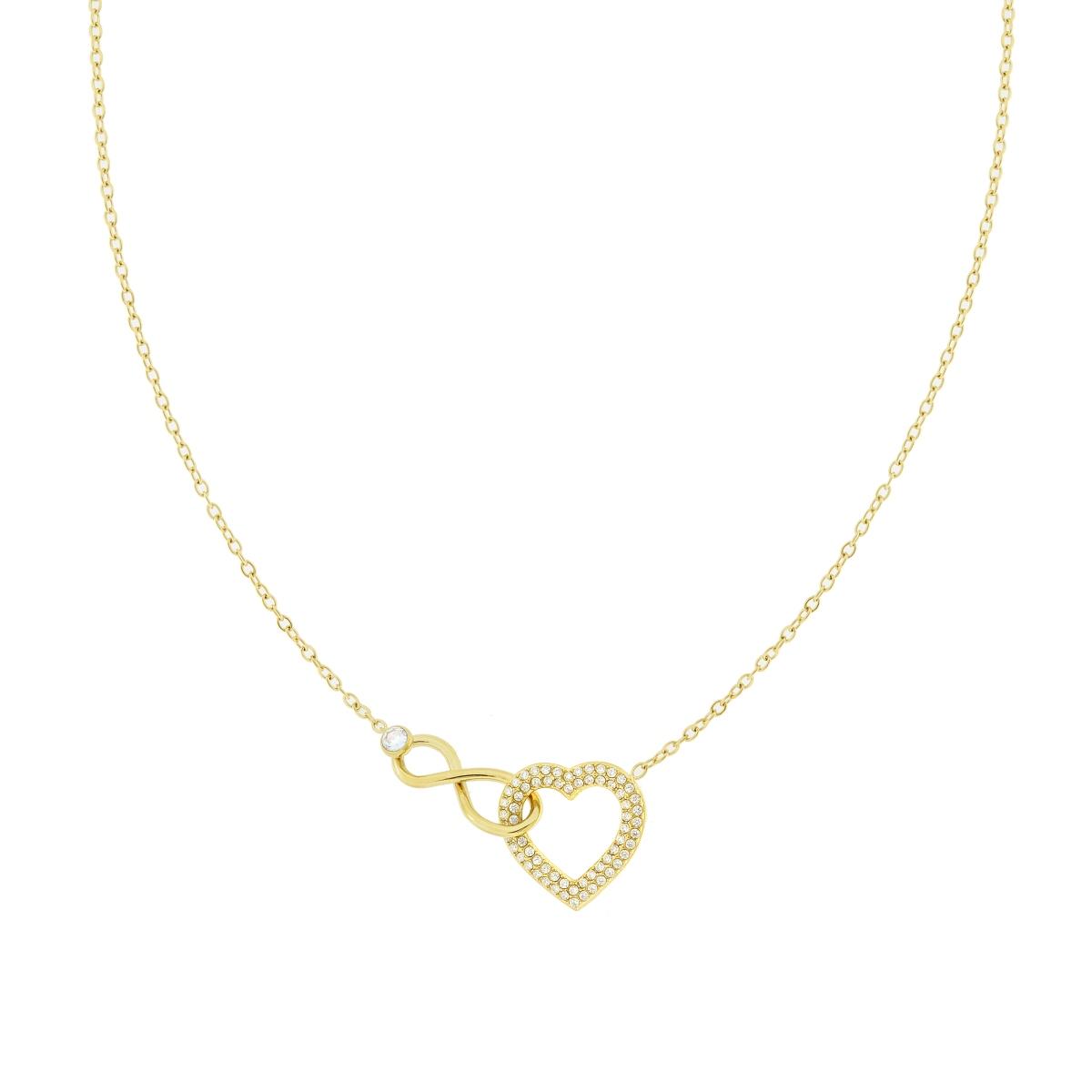 Collana Catena Forzatina Diamantata con Cuore e Infinito con Crystal Bianchi in ACCIAIO colore Oro