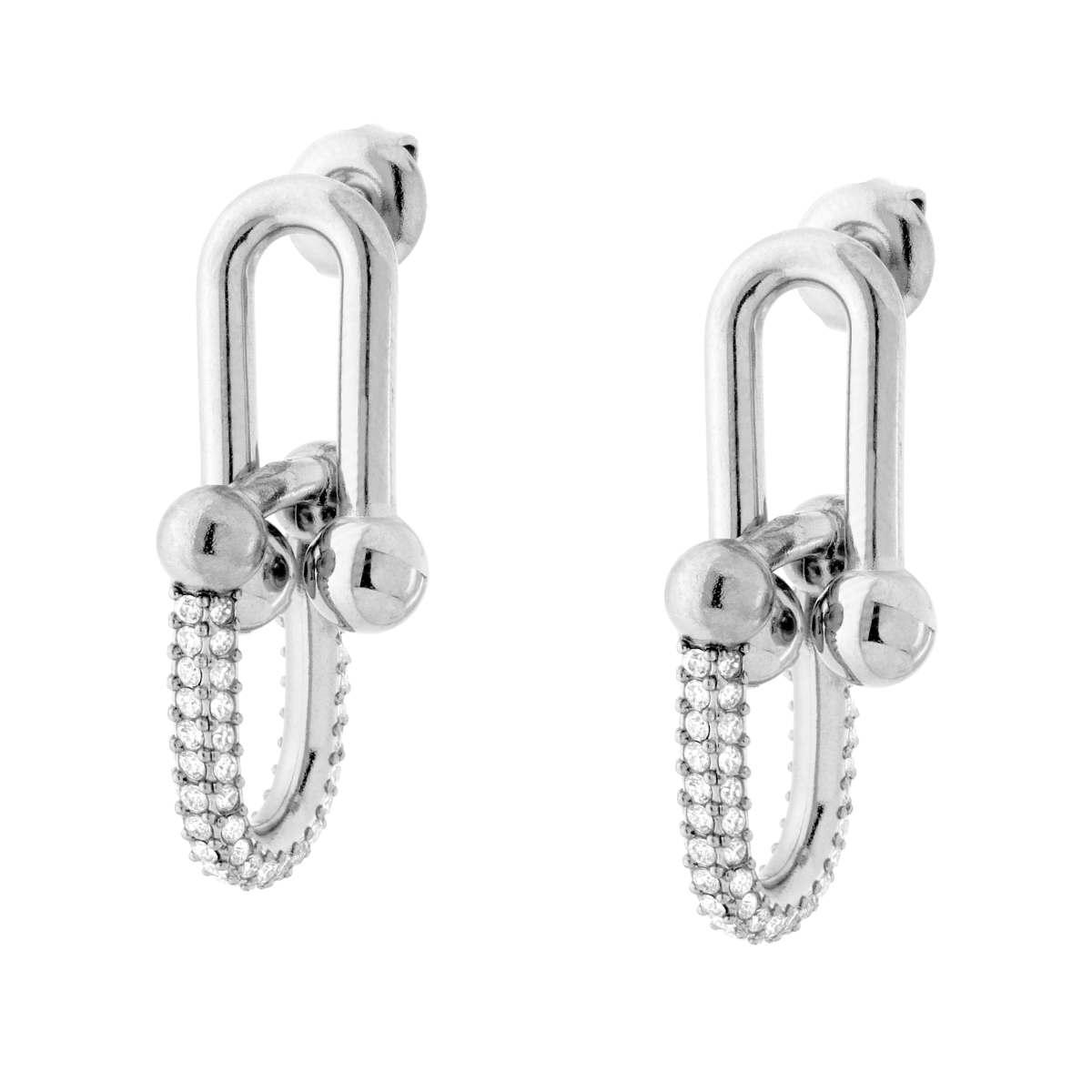 Orecchini Maglia Industriale con Crystal Bianchi in ACCIAIO