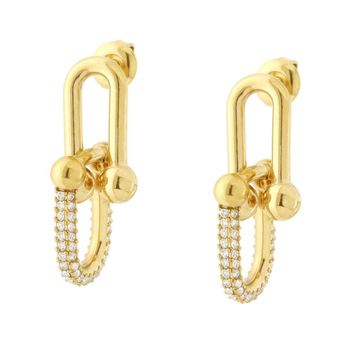Orecchini Maglia Industriale con Crystal Bianchi in ACCIAIO colore Oro