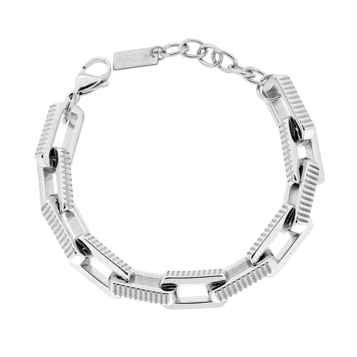 Bracciale Catena Forzatina allungata Rettangolare Rigata in ACCIAIO