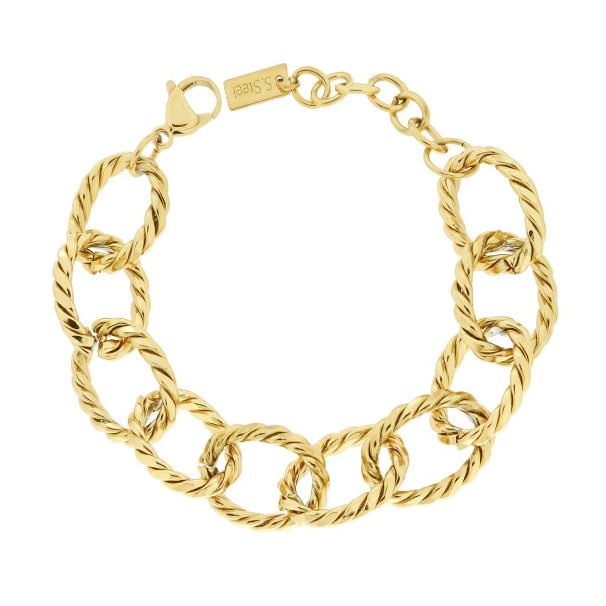 Bracciale Catena Forzatina Diamantata Torchon in ACCIAIO colore Oro