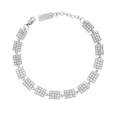 Bracciale Catena Rettangoli con Crystal Bianchi in ACCIAIO