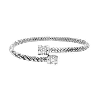 Bracciale Rigido Contrarie Catena Coreana e Crystal Bianchi in ACCIAIO