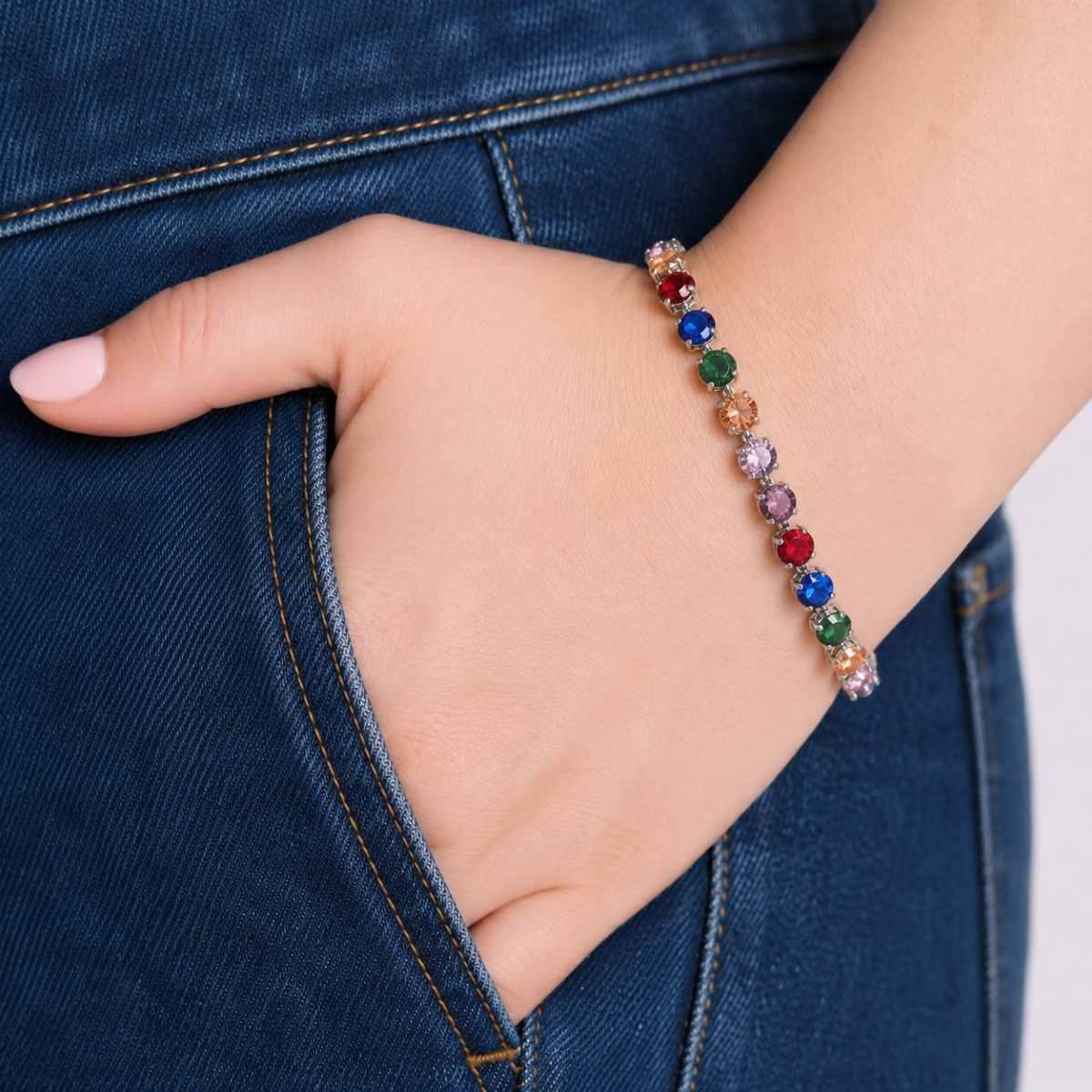 Bracciale Tennis con Crystal Tondi Multicolor in ACCIAIO