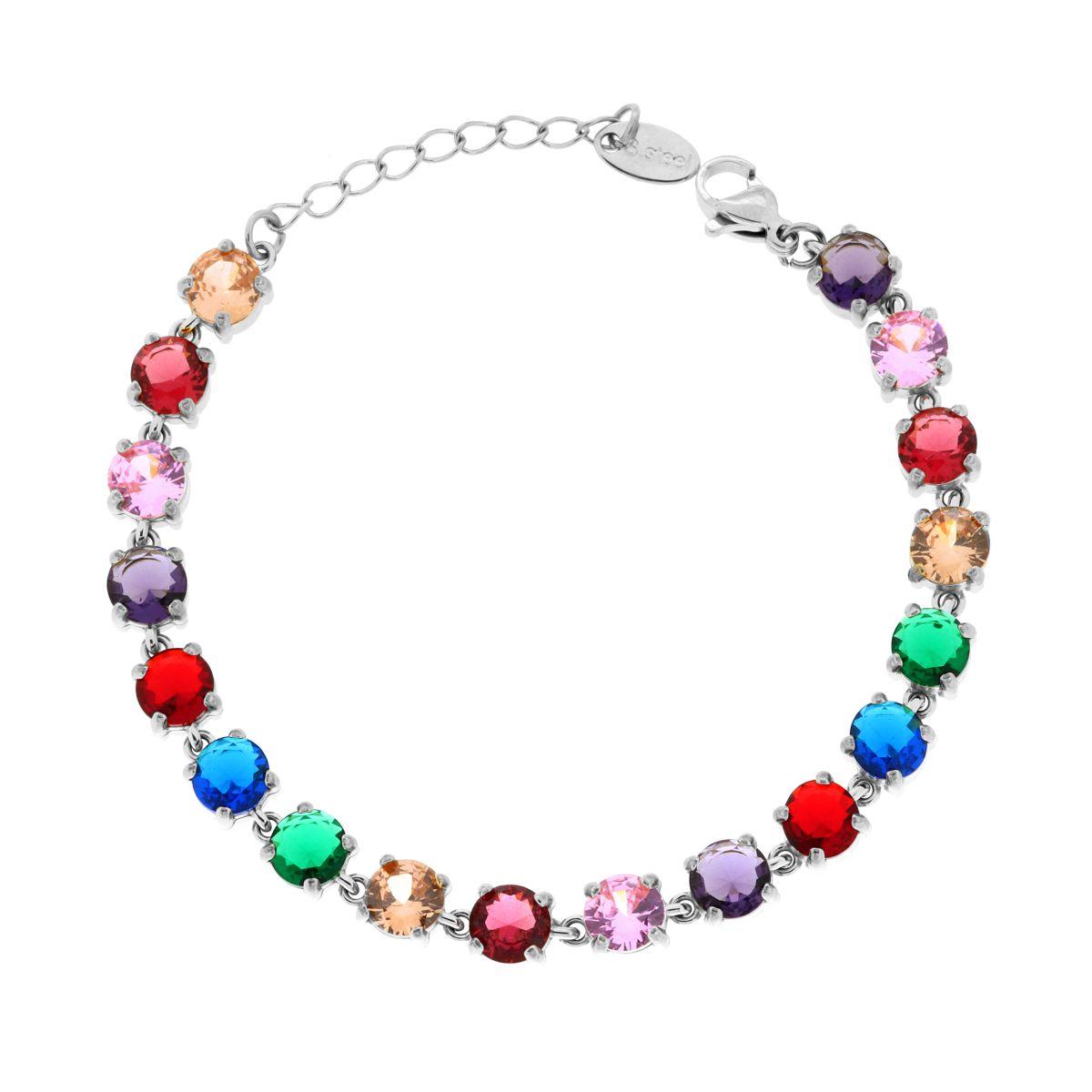 Bracciale Tennis con Crystal Tondi Multicolor in ACCIAIO