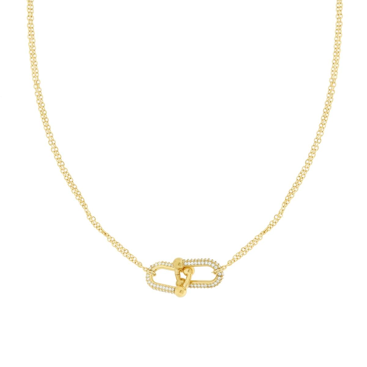 Collana due fili Catena Forzatina Diamantata con Catena Industriale e Crystal Bianchi in ACCIAIO colore Oro