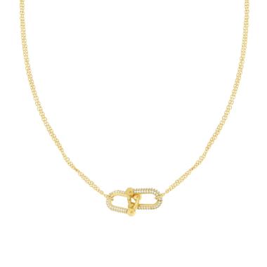 Collana due fili Catena Forzatina Diamantata con Catena Industriale e Crystal Bianchi in ACCIAIO colore Oro