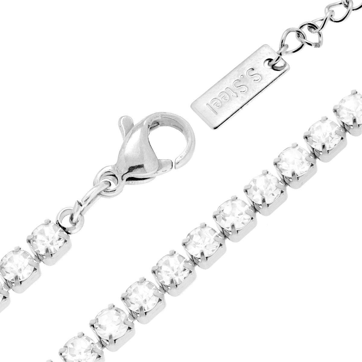 Collana Tennis Griffe cm 40+5 con Crystal 3 mm Bianchi in ACCIAIO