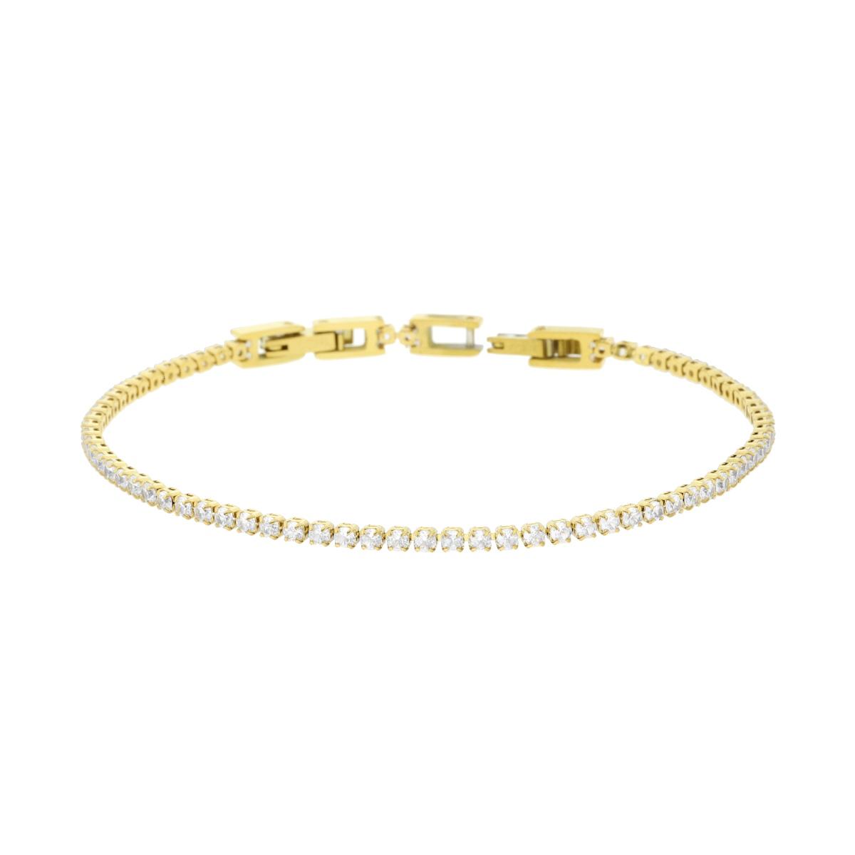Bracciale Tennis Griffe cm 17+2 con Crystal mm 2 Bianchi regolabile in ACCIAIO colore Oro