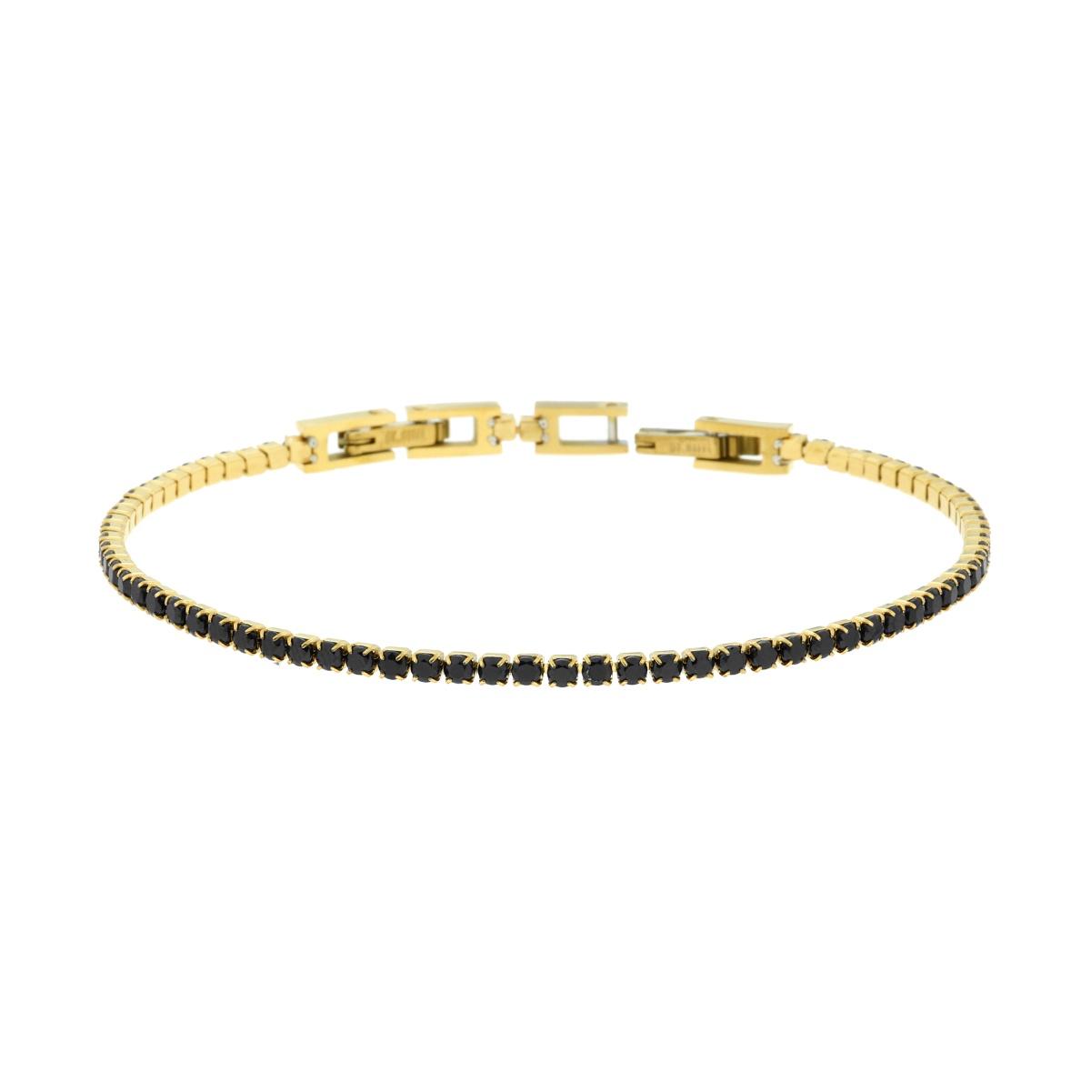 Bracciale Tennis Griffe cm 17+2 con Crystal mm 2 Neri regolabile in ACCIAIO colore Oro