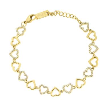 Bracciale Catena Cuori con Crystal Bianchi in ACCIAIO colore Oro