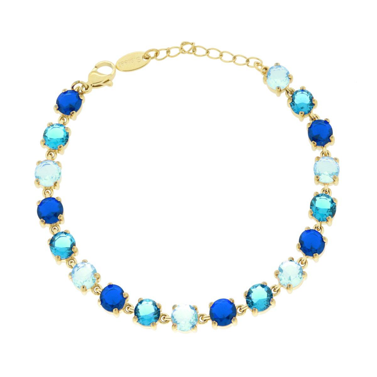 Bracciale Tennis con Crystal Tondi nei toni del Blu Zaffiro in ACCIAIO colore Oro