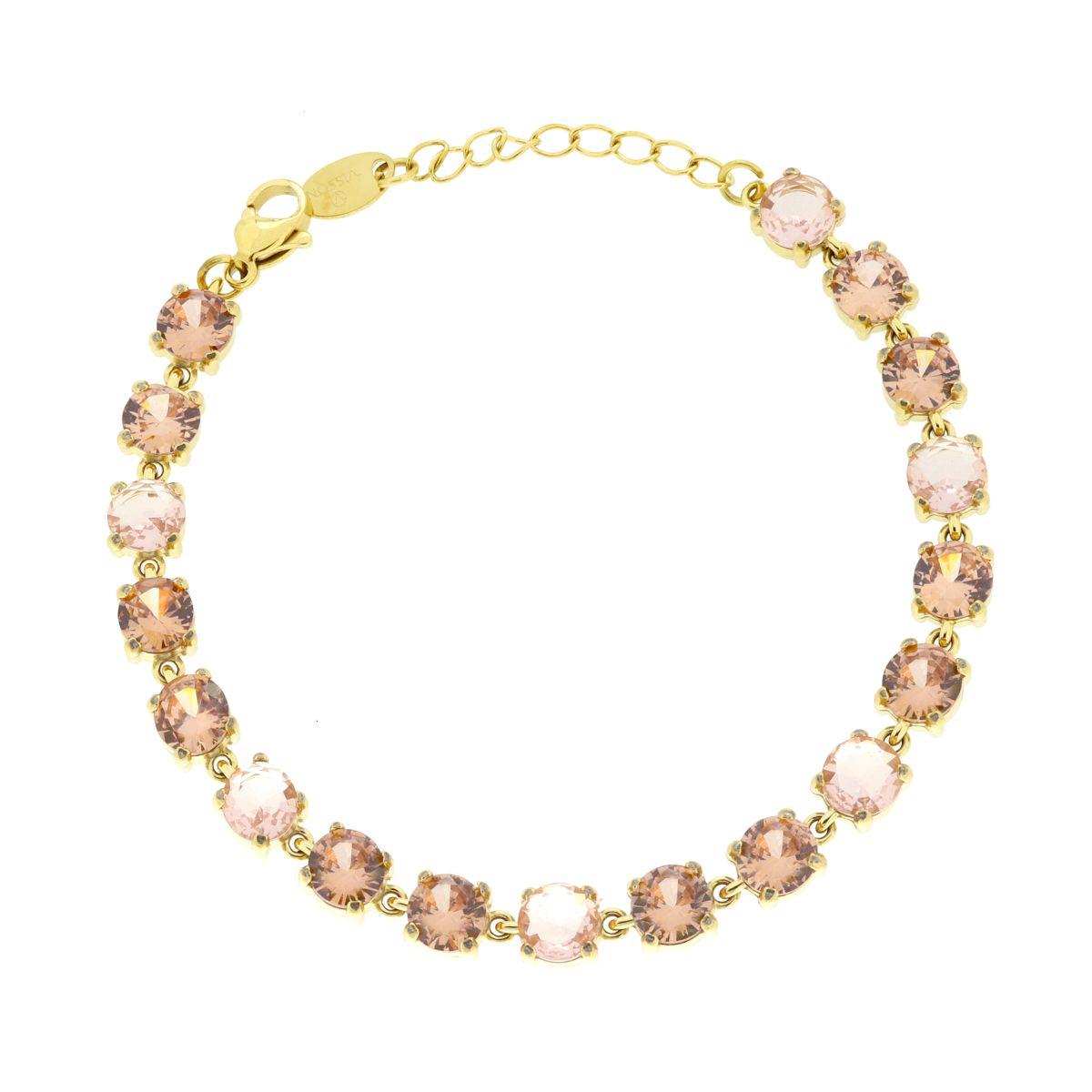 Bracciale Tennis con Crystal Tondi nei toni Rosa Cipria in ACCIAIO colore Oro