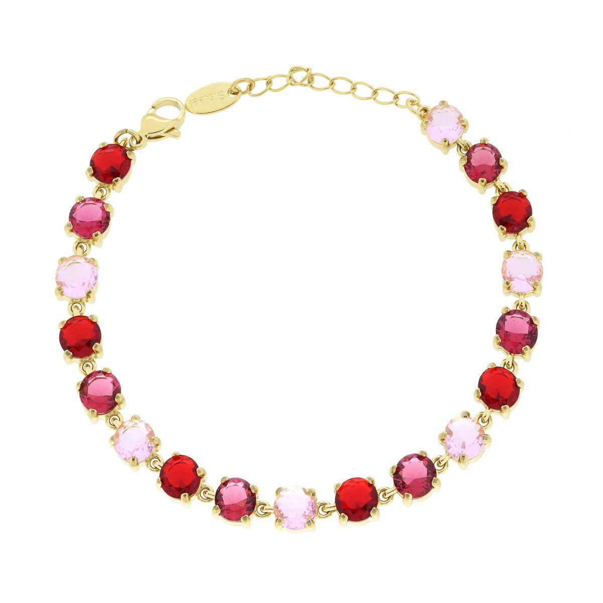 Bracciale Tennis con Crystal Tondi nei toni del Rosso Rubino in ACCIAIO colore Oro