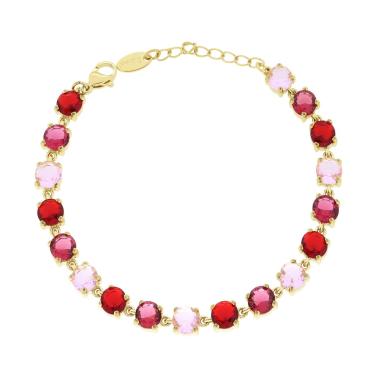 Bracciale Tennis con Crystal Tondi nei toni del Rosso Rubino in ACCIAIO colore Oro