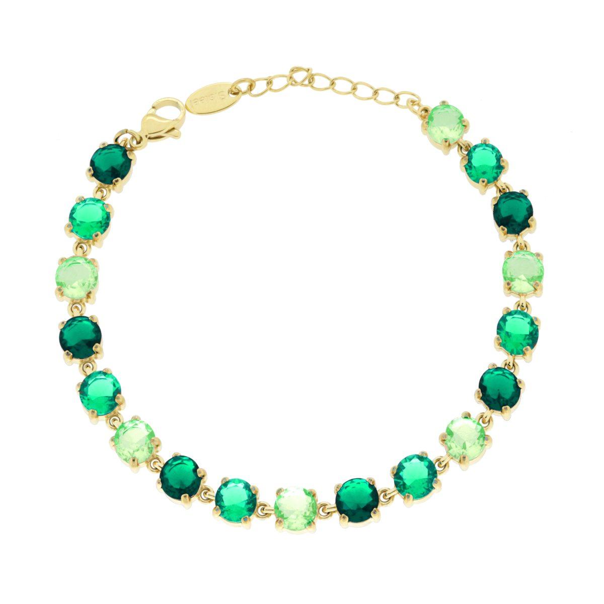 Bracciale Tennis con Crystal Tondi nei toni del Verde Smeraldo in ACCIAIO colore Oro