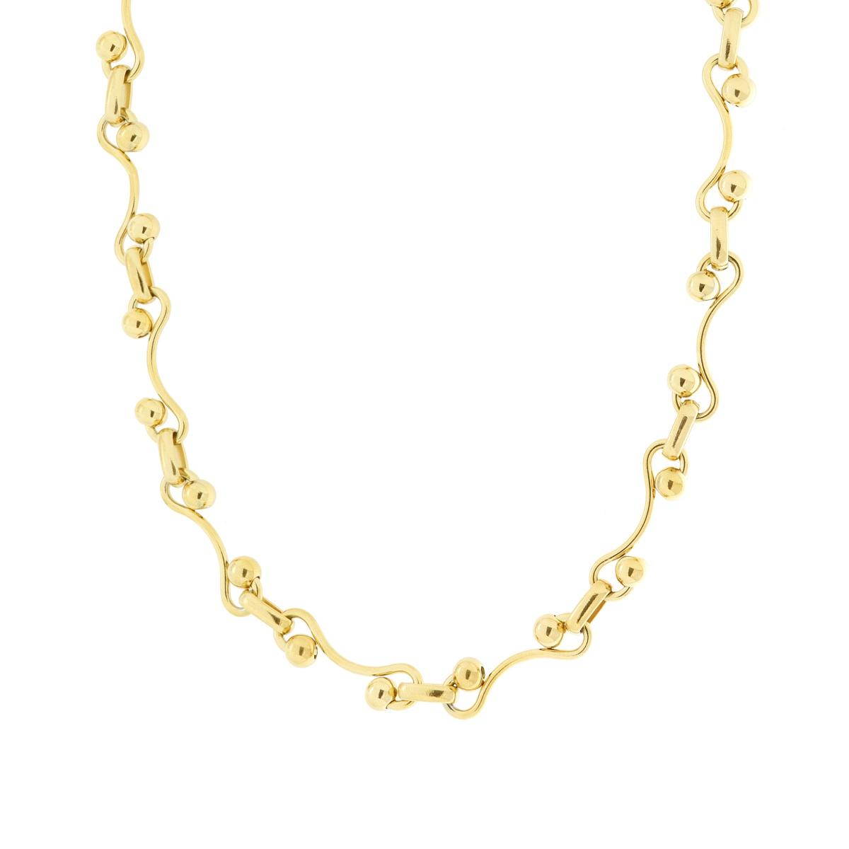 Collana Catena Maglia Ornata con Palline in ACCIAIO colore Oro