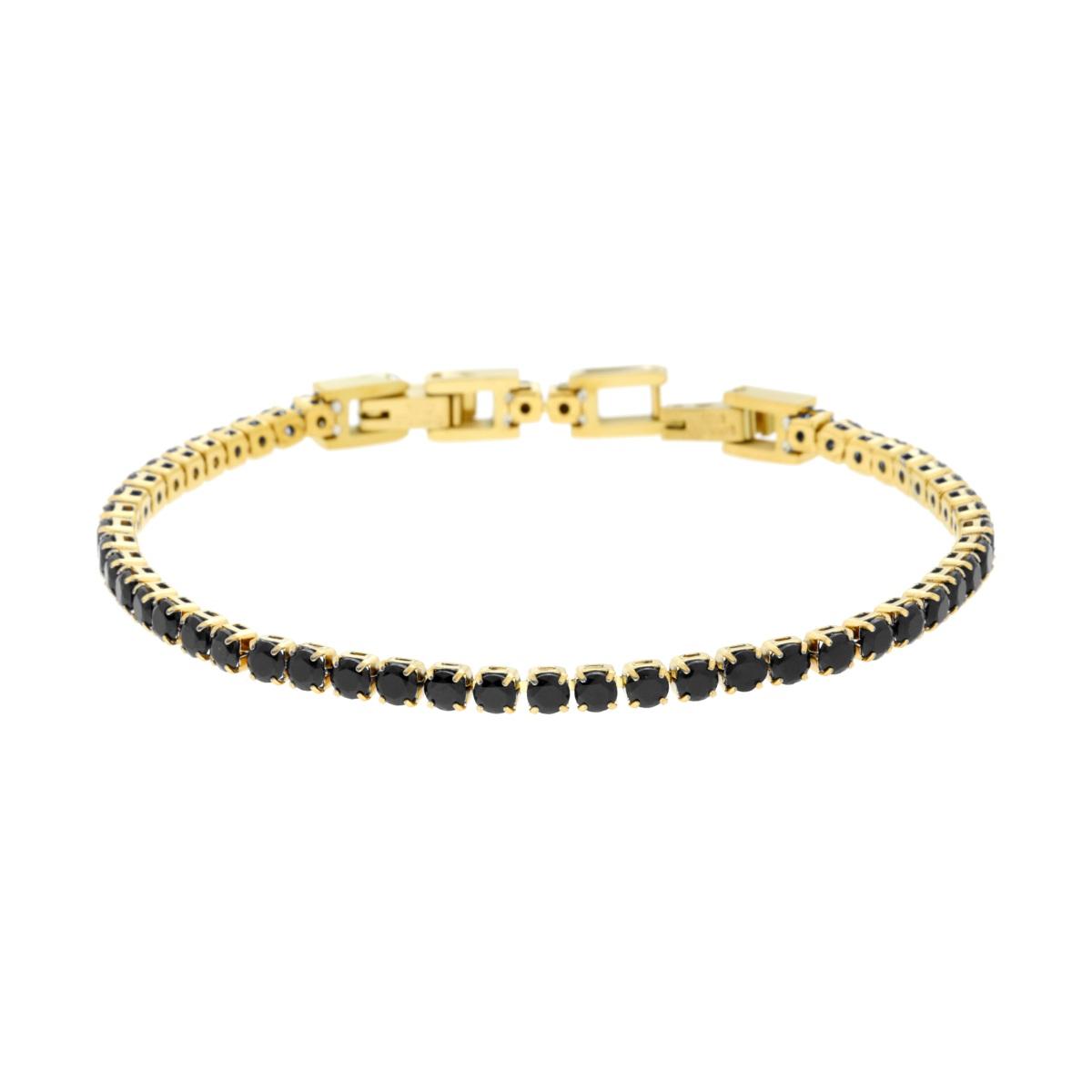 Bracciale Tennis Griffe cm 17+2 con Crystal mm 3 Neri regolabile in ACCIAIO\n colore Oro