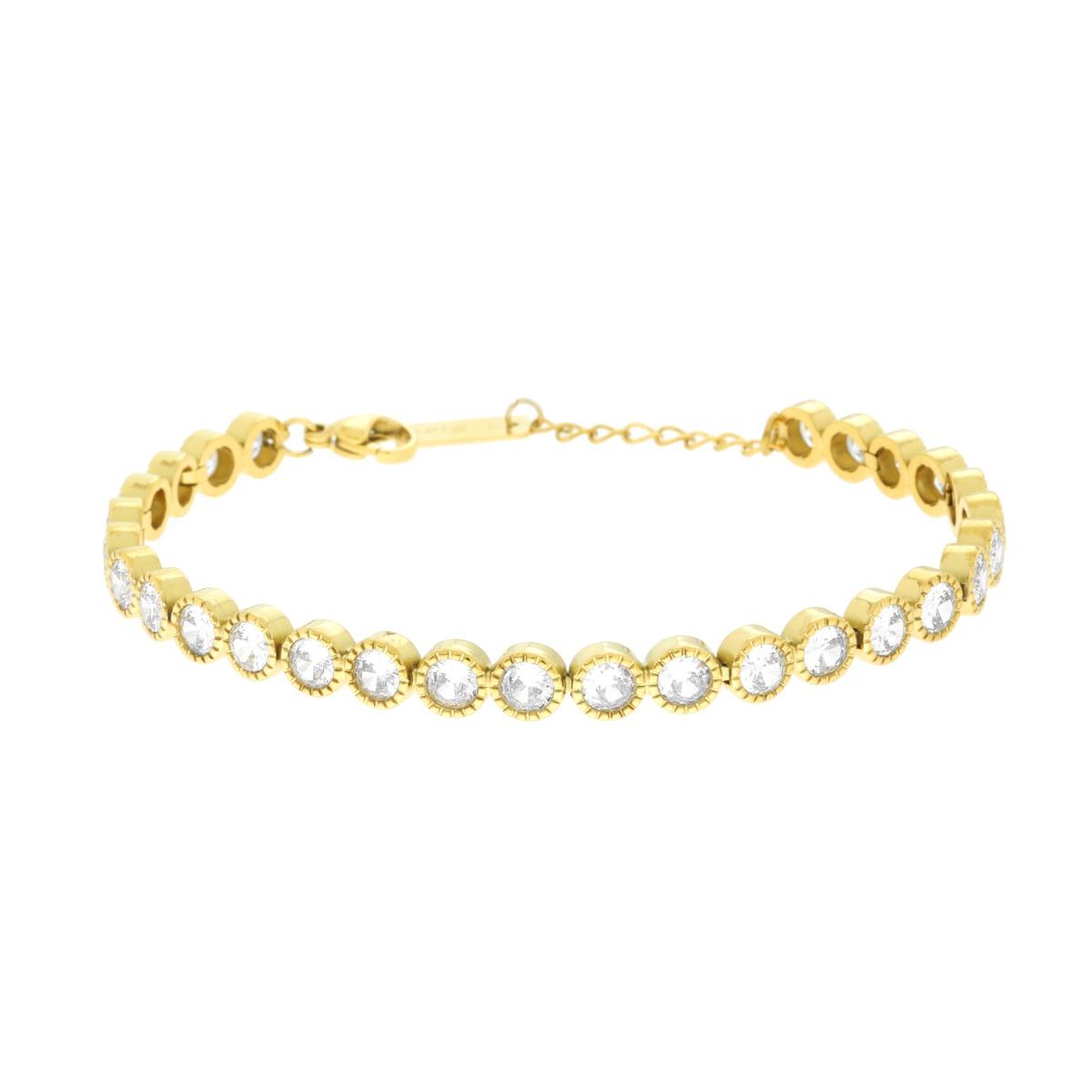 Bracciale Tennis Cipollina cm 17+3 con Crystal Bianchi mm 4 in ACCIAIO colore Oro