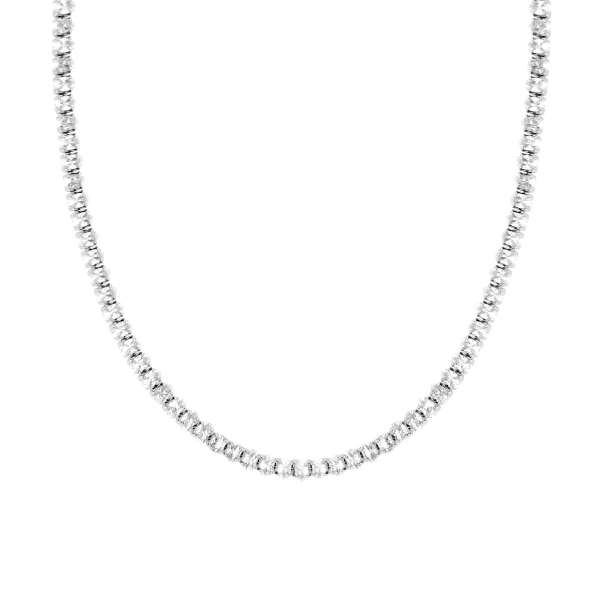 Collana Tennis Griffe cm 32+10 con Crystal Ovali 3x5 mm Bianchi in ACCIAIO