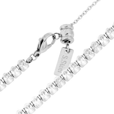 Collana Tennis Griffe cm 32+10 con Crystal Ovali 3x5 mm Bianchi in ACCIAIO