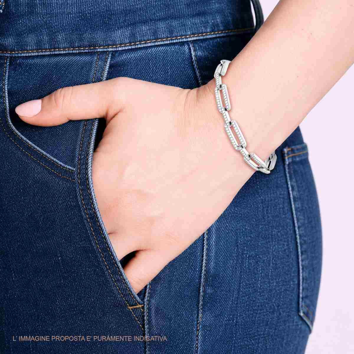Bracciale Uomo Maglia Imperniata con Tennis e Crystal Bianchi in ACCIAIO