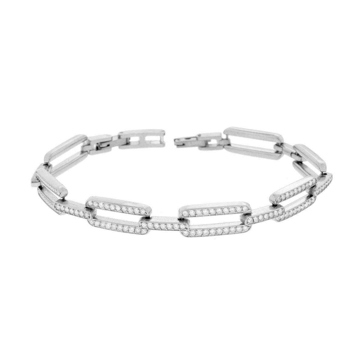 Bracciale Uomo Maglia Imperniata con Tennis e Crystal Bianchi in ACCIAIO