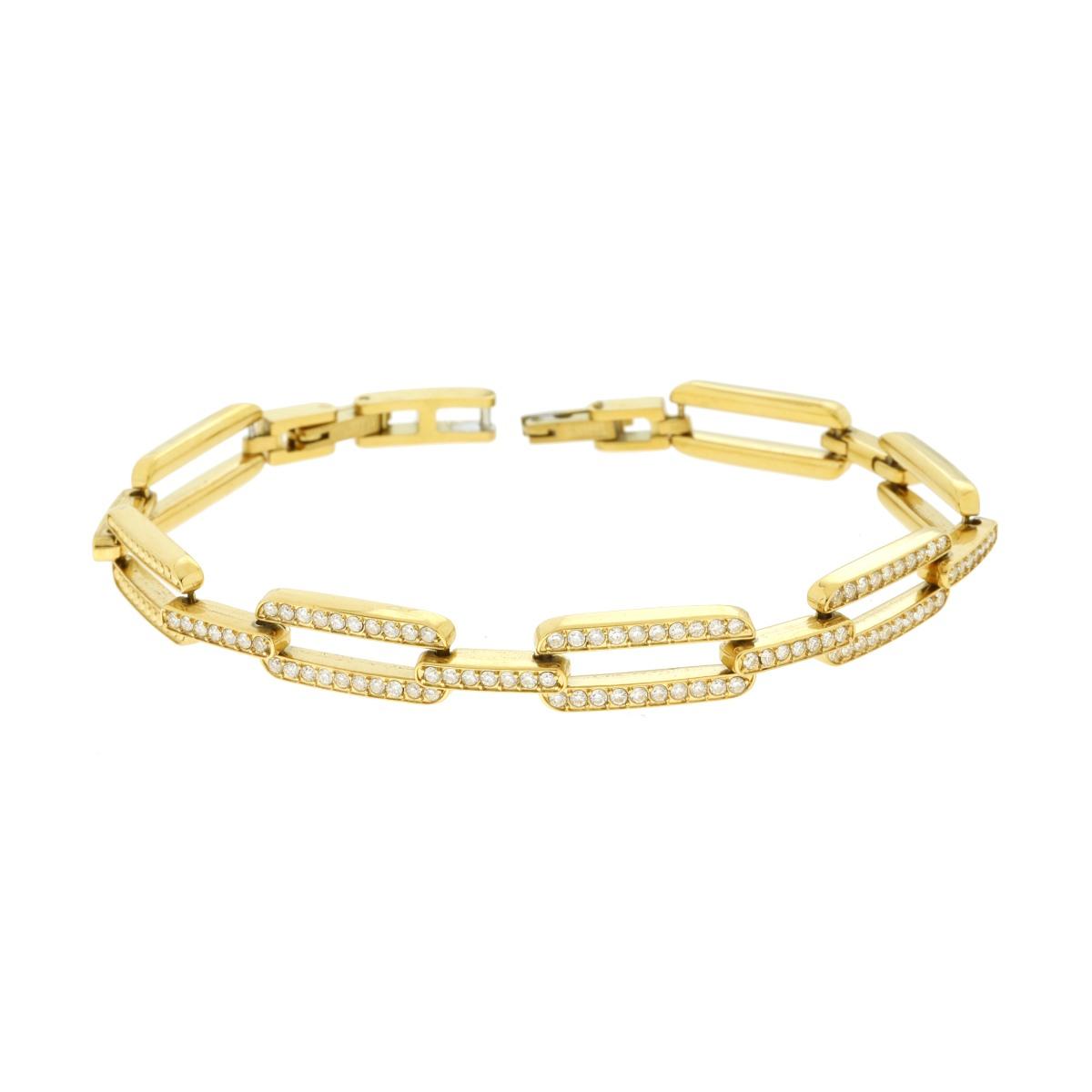 Bracciale Uomo Maglia Imperniata con Tennis e Crystal Bianchi in ACCIAIO colore Oro