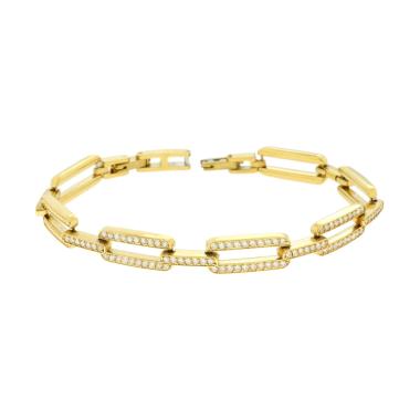 Bracciale Uomo Maglia Imperniata con Tennis e Crystal Bianchi in ACCIAIO colore Oro