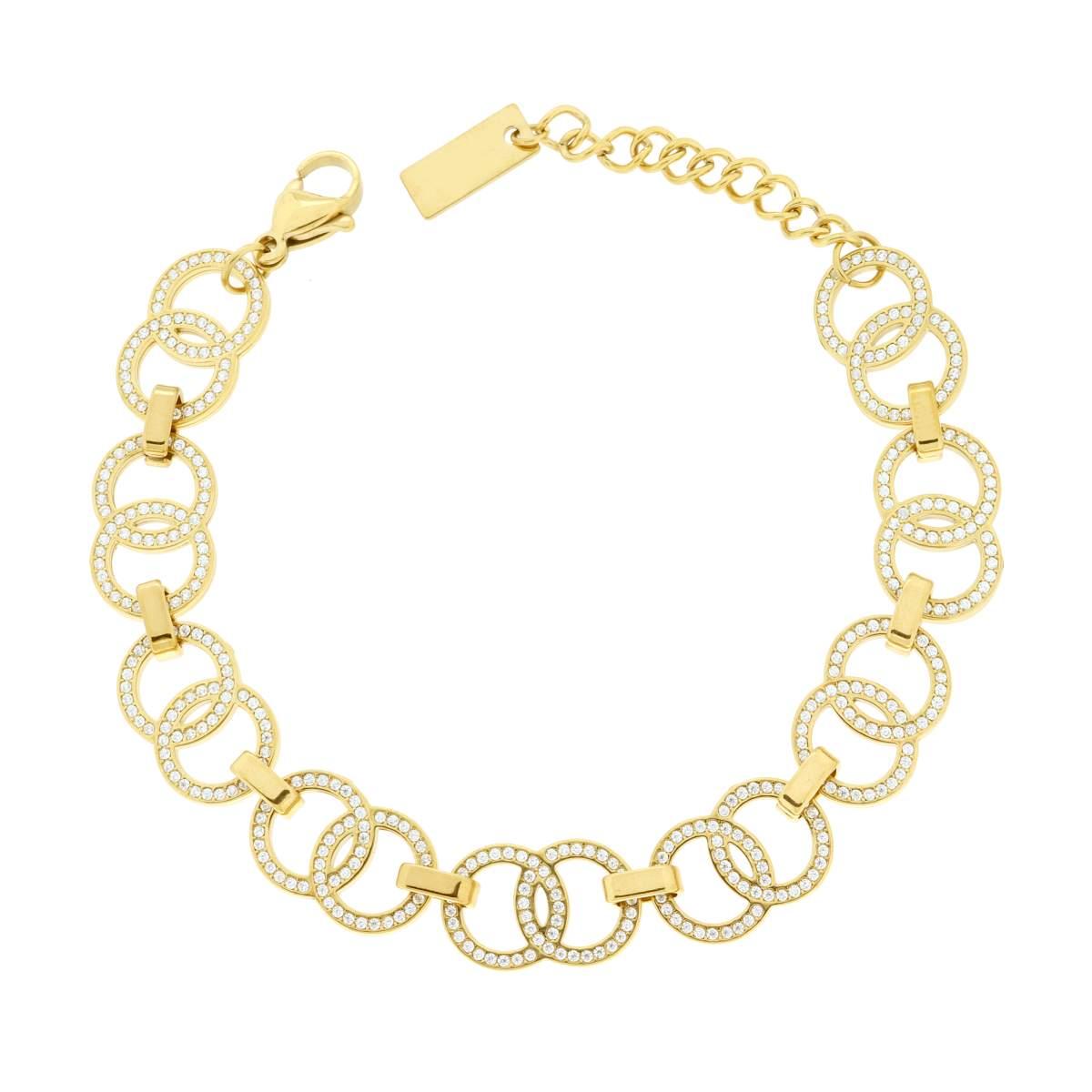 Bracciale Catena Cerchi con Crystal Bianchi in ACCIAIO colore Oro