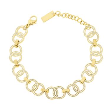 Bracciale Catena Cerchi con Crystal Bianchi in ACCIAIO colore Oro