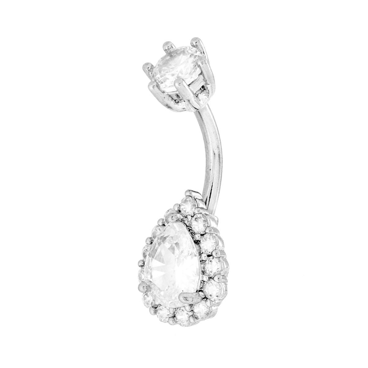 Body Piercing Banana mm 26 Punto Luce e Goccia Crystal Bianchi in ACCIAIO Chirurgico