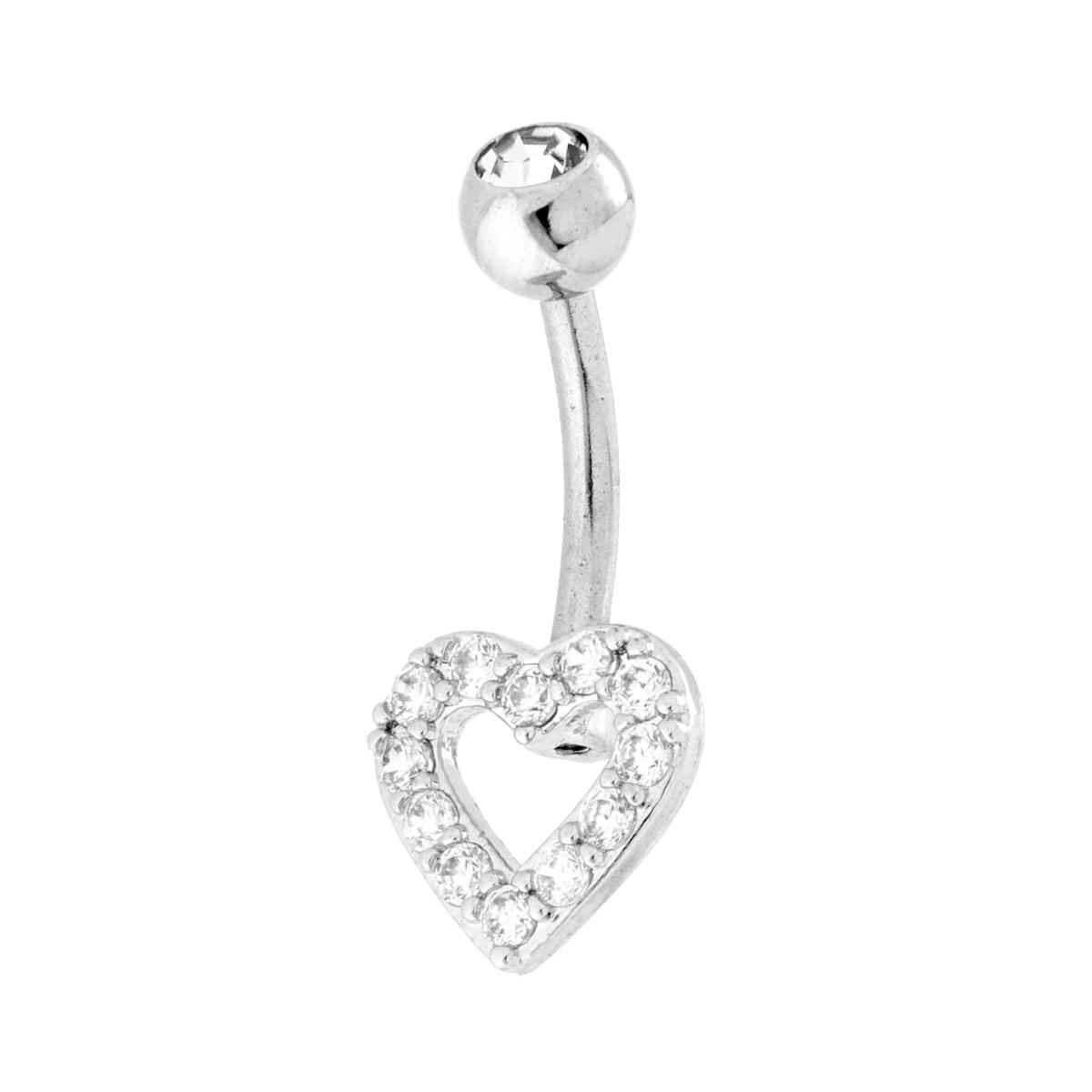 Body Piercing Banana mm 23 Pallina Punto Luce e Cuore con Crystal Bianchi in ACCIAIO Chirurgico