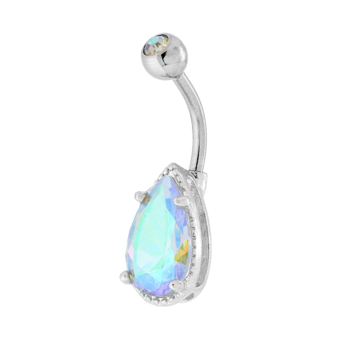 Body Piercing Banana mm 30 Pallina Punto Luce con Goccia Crystal Boreale in ACCIAIO Chirurgico