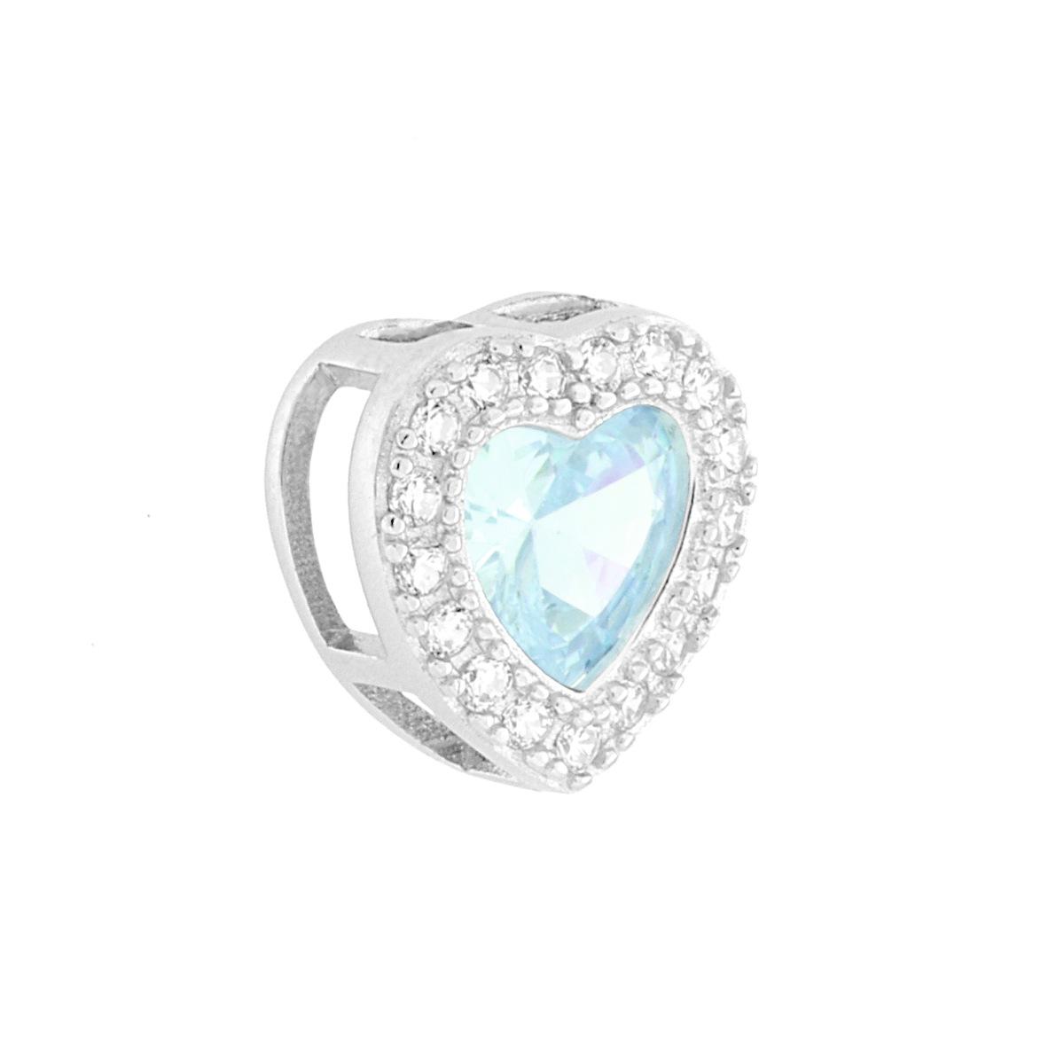 Ciondolo Cuore Acquamarina contornato da Cubic Zirconia Bianchi in ARGENTO 925 Galvanica Rodio