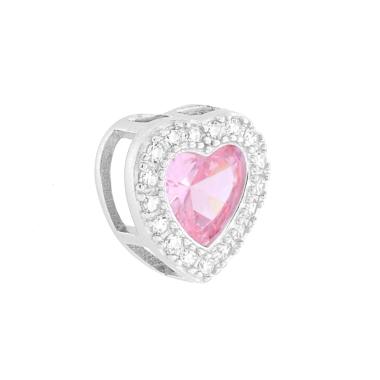 Ciondolo Cuore Rosa contornato da Cubic Zirconia Bianchi in ARGENTO 925 Galvanica Rodio
