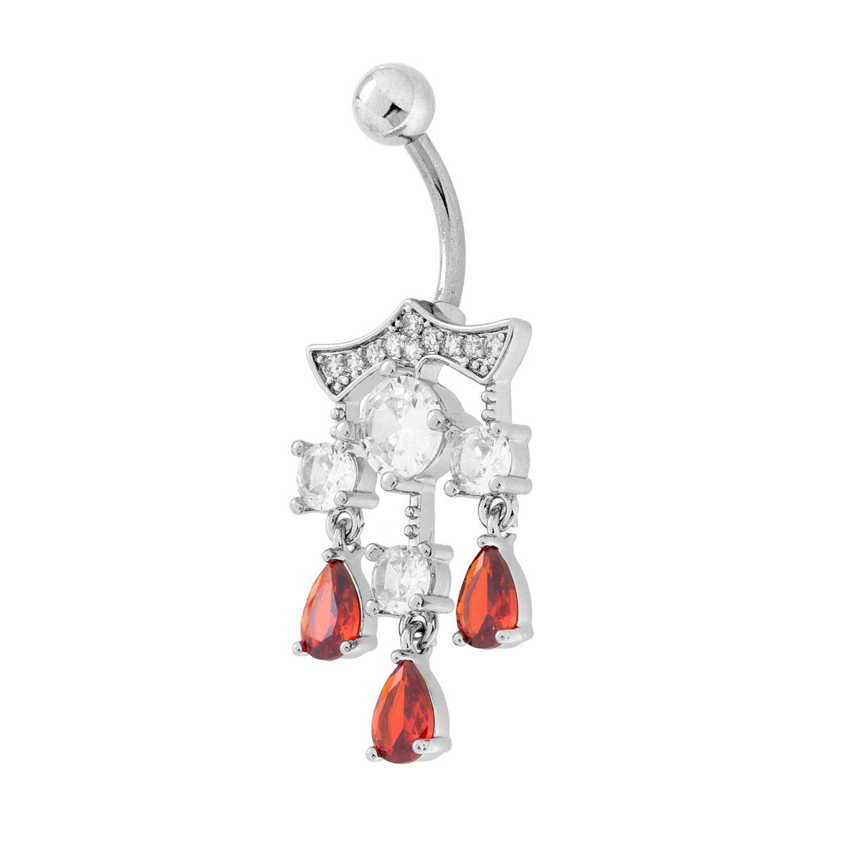Body Piercing Banana con Pallina mm 5 e Chandelier con Crystal Bianchi e Opale di Fuoco in ACCIAIO Chirurgico