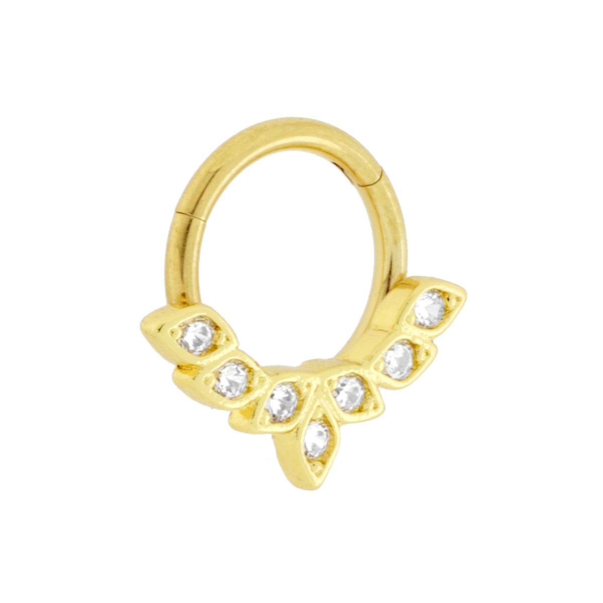 Body Piercing Cerchio Setto Nasale mm 10.5 con Crystal Bianchi in ACCIAIO Chirurgico colore Oro