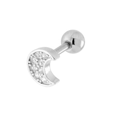 Body Piercing Barbell mm 13 con Pallina mm 4 e Luna con Crystal Bianchi in ACCIAIO Chirurgico