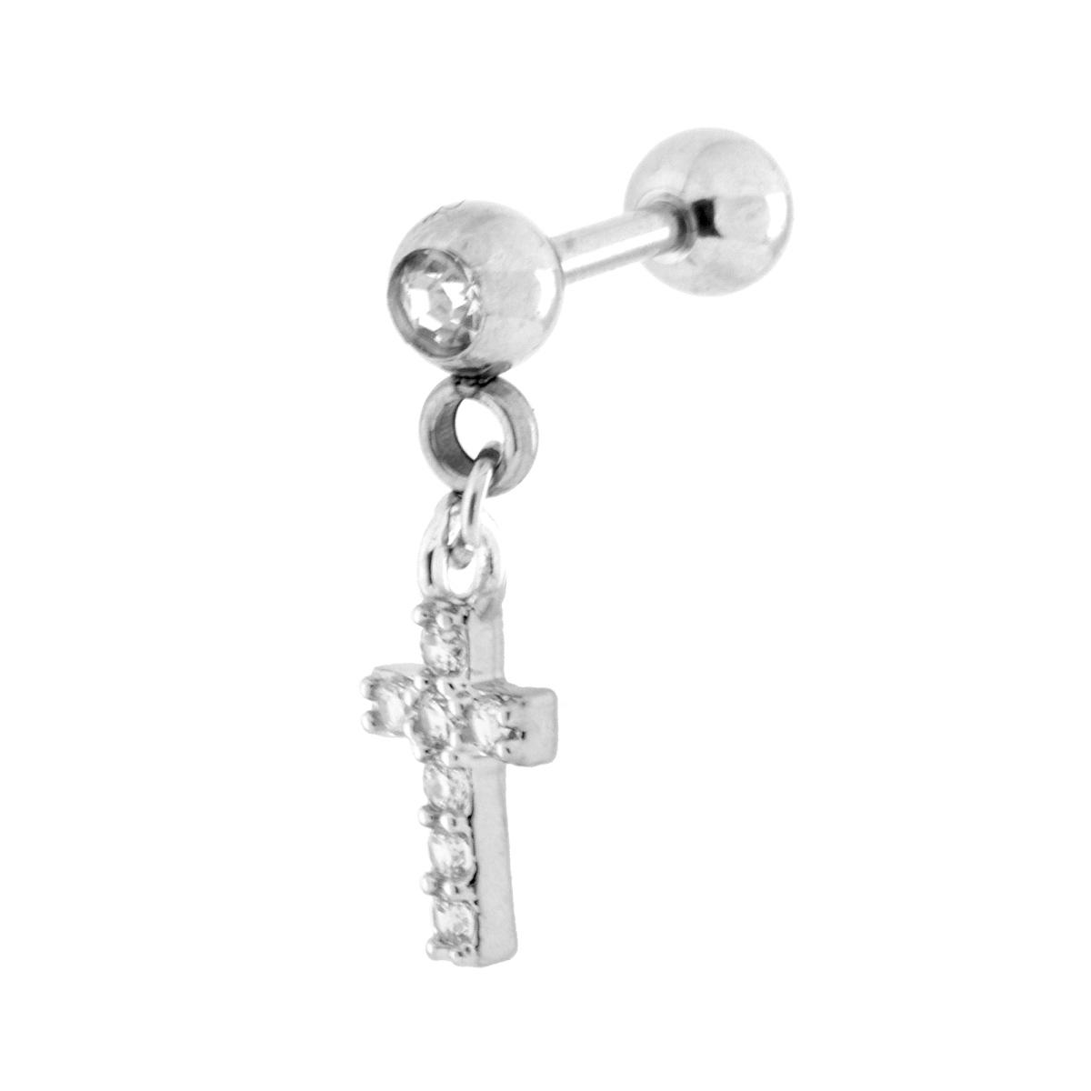 Body Piercing Barbell mm 13 con Pallina mm 4 e Croce pendente con Crystal Bianchi in ACCIAIO Chirurgico