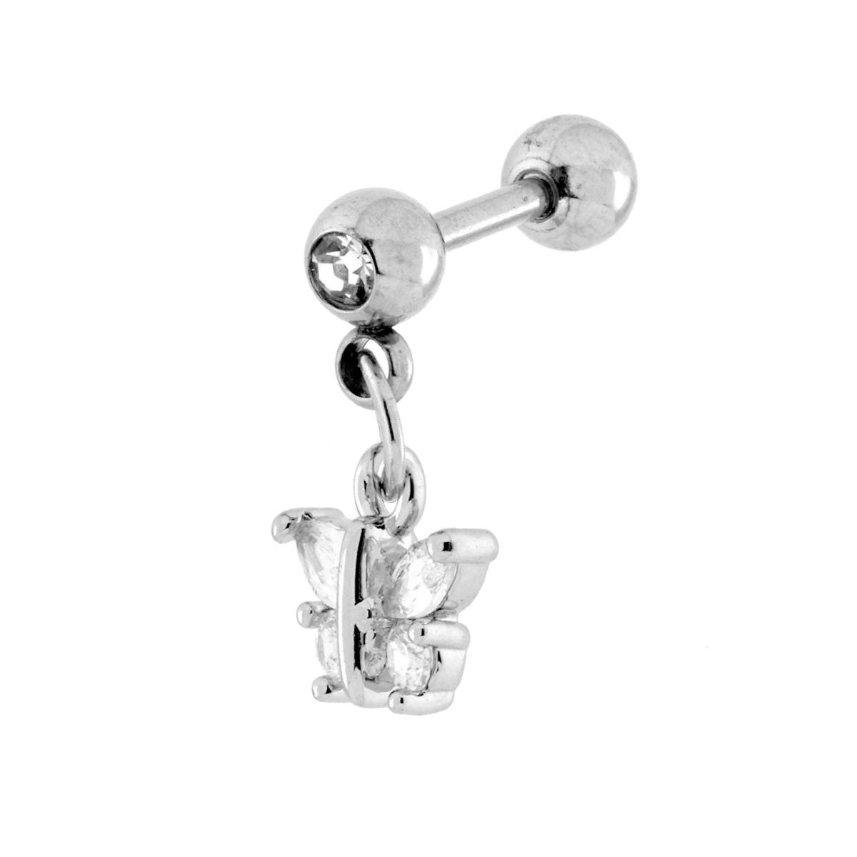 Body Piercing Barbell mm 13 con Pallina mm 4 e Farfalla pendente con Crystal Bianchi in ACCIAIO Chirurgico