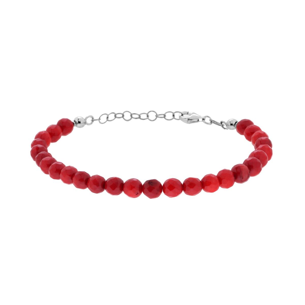 Bracciale Filo Corallo mm 6 in vetro Sfaccettato con filo e chiusura in ARGENTO 925 Galvanica Rodio
