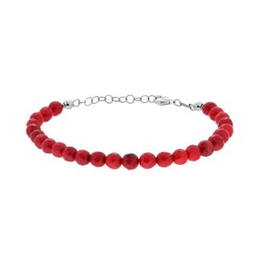 Bracciale Filo Corallo mm 6 in vetro Sfaccettato con filo e chiusura in ARGENTO 925 Galvanica Rodio