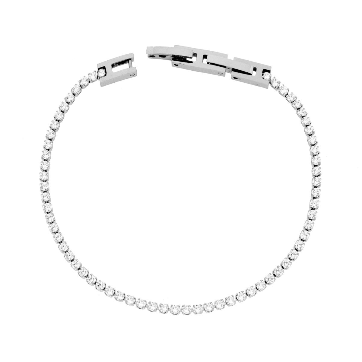 Bracciale Tennis Griffe cm 17-18.5 con Crystal mm 2 Bianco regolabile in ACCIAIO