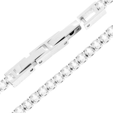 Bracciale Tennis Griffe cm 17-18.5 con Crystal mm 2 Bianco regolabile in ACCIAIO
