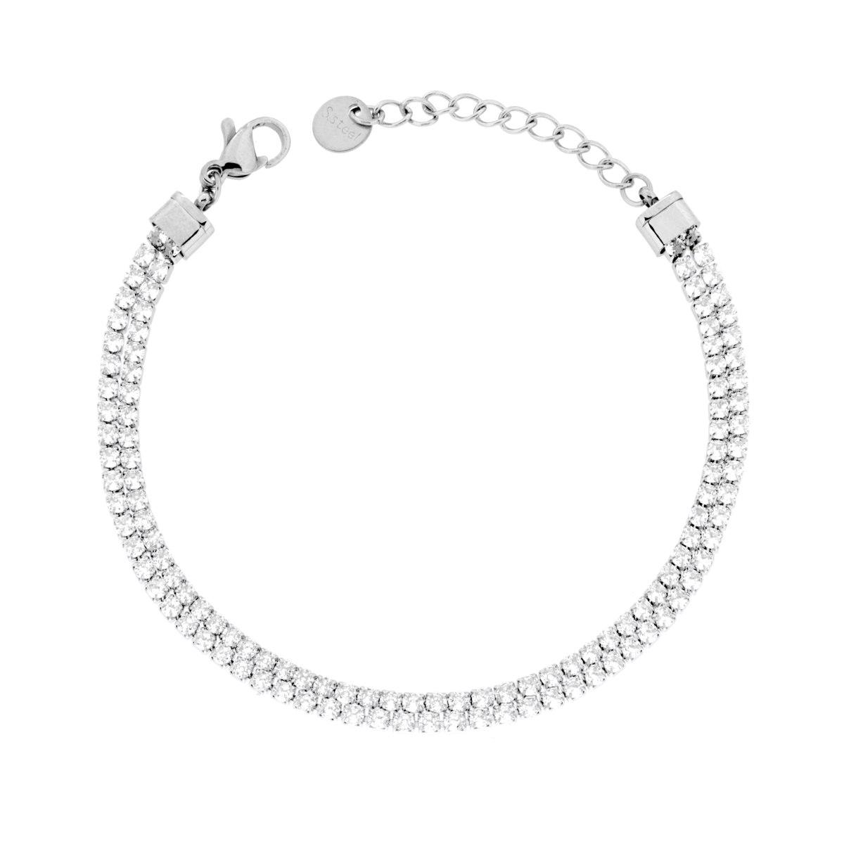 Bracciale Tennis Griffe cm 16+4 due fili con Crystal mm 2 Bianchi regolabile in ACCIAIO