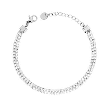 Bracciale Tennis Griffe cm 16+4 due fili con Crystal mm 2 Bianchi regolabile in ACCIAIO