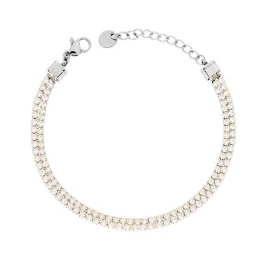 Bracciale Tennis Griffe cm 16+4 due fili con Crystal mm 2 Champagne regolabile in ACCIAIO