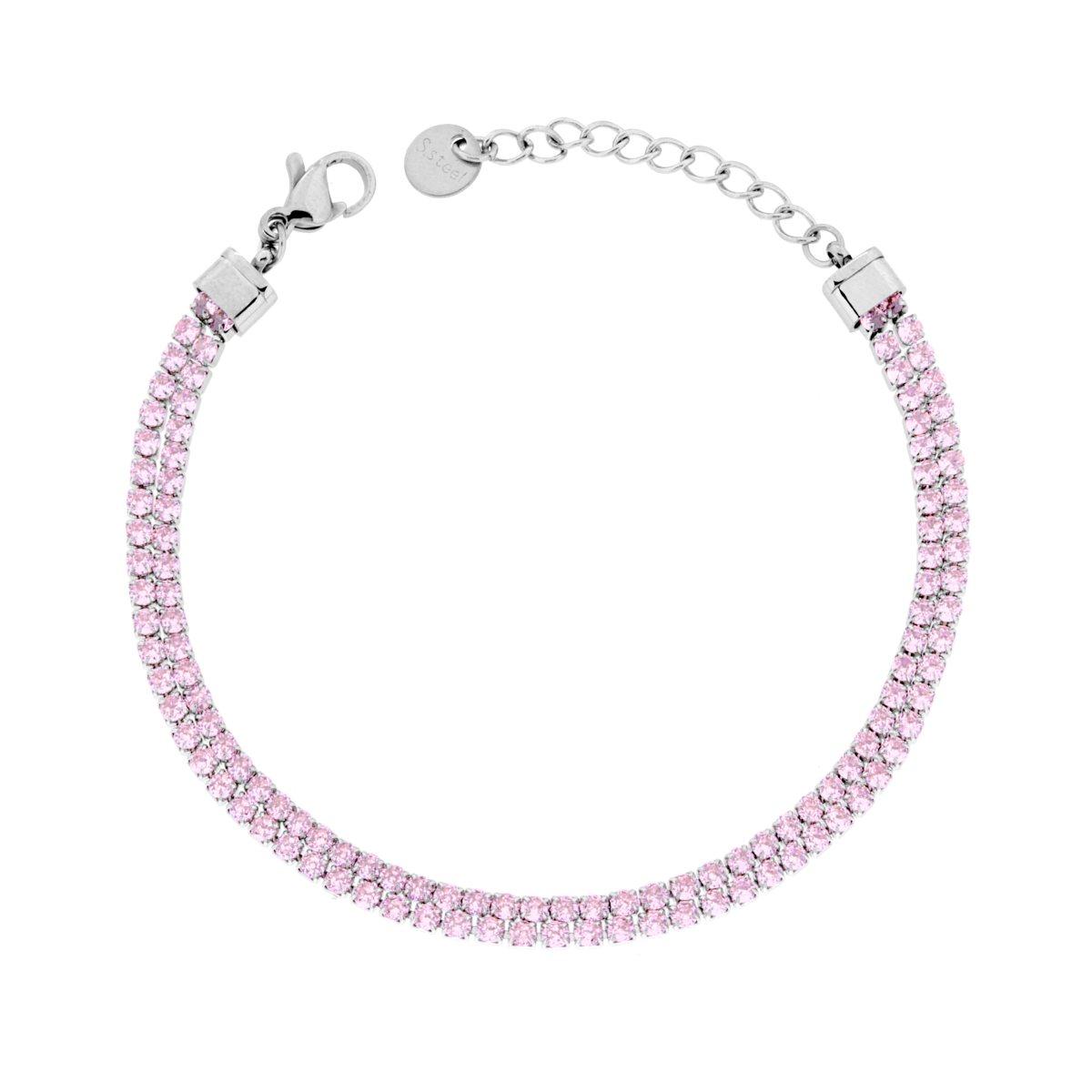 Bracciale Tennis Griffe cm 16+4 due fili con Crystal mm 2 Rosa regolabile in ACCIAIO
